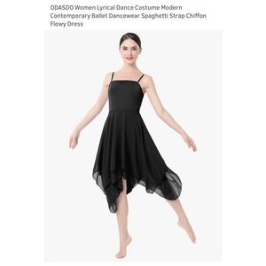 ODASDO Women Lyrical Dance Costume Modern Contemporary Chiffon Dress Black